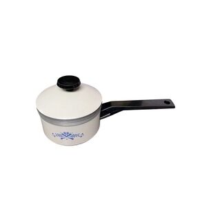 West Bend Country Forge 1 Qt Sauce Pan White Blue Floral Made in USA